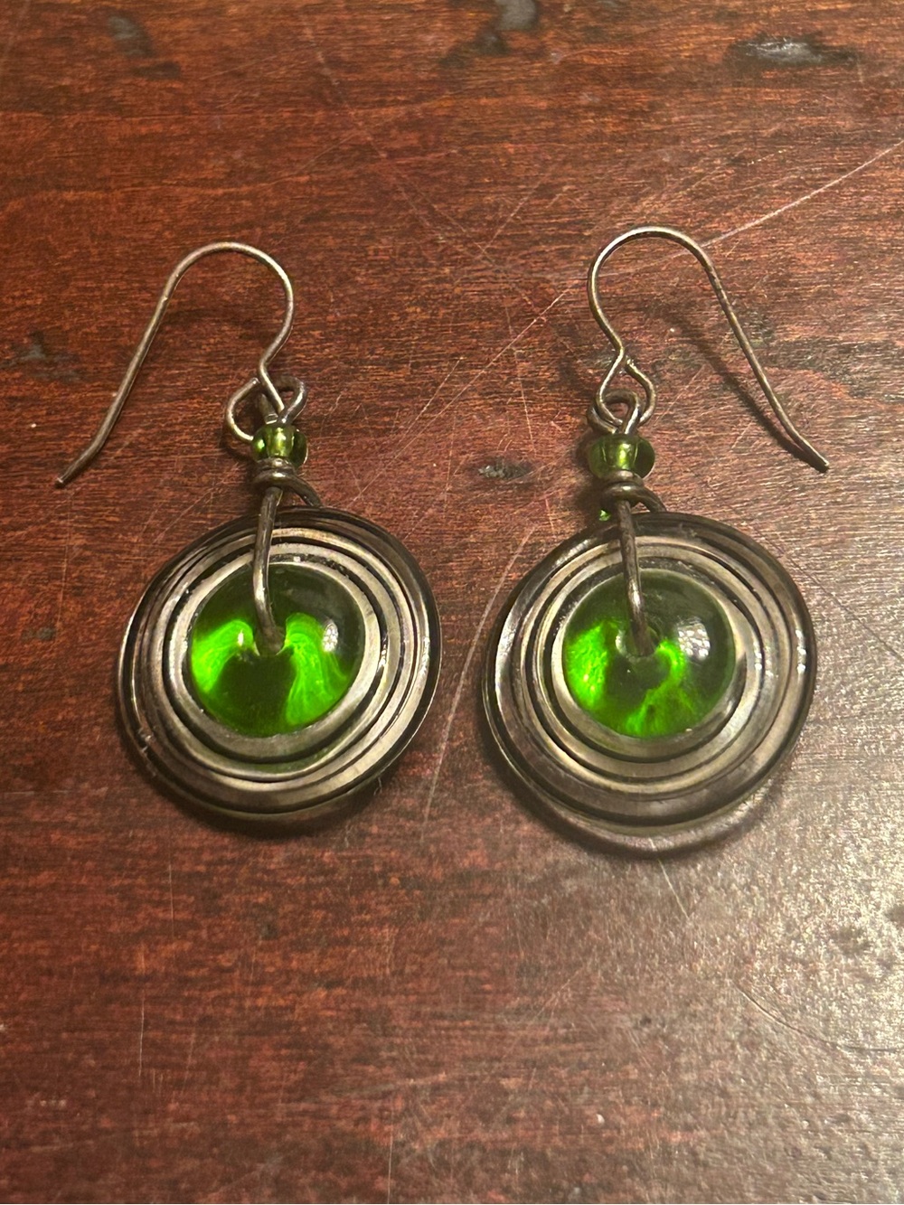 Vintage Sterling Silver 925 Eye Candy Green Glass Earrings